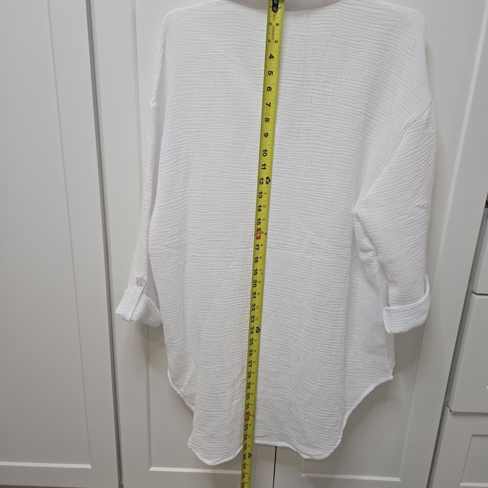 Tahiti White Cotton Gauze Button Up Shirt 1X Beach Cover Up‎ Coastal Resort - Picture 3 of 12